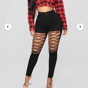 Black high rise lace up skinny jeans XL